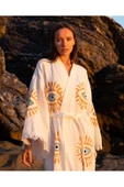 Bornoz ,Plaj Kıyafeti,Kimono , Kaftan ,Sabahlık Altın NAzar Göz Baskılı - 1