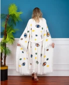 Bornoz ,Plaj Kıyafeti,Kimono , Kaftan ,Sabahlık Renkli Gözler Desen Baskılı - 1