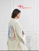 Bornoz ,Plaj Kıyafeti,Kimono , Kaftan ,Sabahlık  Kırmızı Mavi Güneş Desen Baskılı - 3