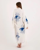 Bornoz ,Plaj Kıyafeti,Kimono , Kaftan ,SabahlıkMAvi  Ying Yang NAzar Göz Desen Baskılı - 7