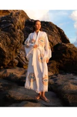 Bornoz ,Plaj Kıyafeti,Kimono , Kaftan ,Sabahlık Altın NAzar Göz Baskılı - 3