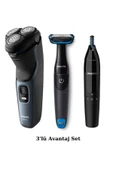 PHİLİPS S3144/00 Islak/Kuru Sinek Kaydı Tıraş Makinesi- Banyo Vücut Bakım - Kulak/Burun Tüy Kesme 3'Lü Set - 1