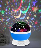 qasul Dekoratif Çocuk Odası Gece Lambası Led Projeksiyon Gece Lambası Dönen Ay Yıldız Led Mavi - 2