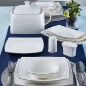 GÜRAL PORSELEN Caroline 62 Parça 12 Kişilik Kare Yemek Takımı Gümüş Yaldız 220 thumbnail 1