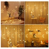 5 Metre Ay Yıldız Perde LED Işık Animasyonlu  Fişli Yıldızlı Saçaklı LED Perde Süsleme - 2