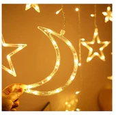 5 Metre Ay Yıldız Perde LED Işık Animasyonlu  Fişli Yıldızlı Saçaklı LED Perde Süsleme - 4