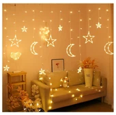 5 Metre Ay Yıldız Perde LED Işık Animasyonlu  Fişli Yıldızlı Saçaklı LED Perde Süsleme - 1