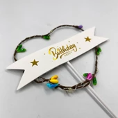Lüks Pasta Üstü Çubuklu Happy Bırthday Kalp Desenli Cipsolu Işıklı 21 cm - 3