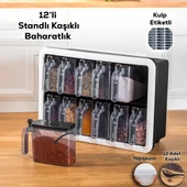 Porsima 1165 Simple Baharatlık Standlı 12 Li Kendinden Yapışkanlı Kaşıklı Kapaklı Baharatlık Takımı-Etiketli Baharatlık- thumbnail 1