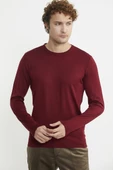 Erkek Sıfır Yaka Basic Triko Kazak - Bordo thumbnail 2