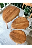 Masif Doğal Ahşap Yağlı Zigon Sehpa 3'lü Set, Ceviz Orta Yüzyıl Modern Yan Sehpa - 3