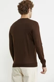 Erkek Sıfır Yaka Basic Triko Kazak - Kahve - 5
