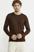 Erkek Sıfır Yaka Basic Triko Kazak - Kahve - 1