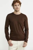Erkek Sıfır Yaka Basic Triko Kazak - Kahve - 2