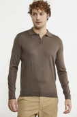 Erkek Polo Yaka Triko Kazak - Vizon - 2