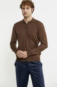 Erkek Polo Yaka Triko Kazak - Kahve thumbnail 4