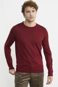 Erkek Sıfır Yaka Basic Triko Kazak - Bordo thumbnail 3