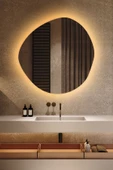 Led Işıklı Asimetrik Model Dekoratif Duvar Aynası, Modern Eşsiz Ayna, Ayna Duvar Dekorasyon Ürünü - 1