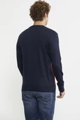 Regular Fit Jakarlı Yünlü Triko Kazak - Lacivert thumbnail 6
