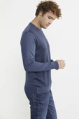 Sıfır Yaka Jakarlı Regular Fit Triko Kazak - Indigo - 5