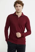 Polo Yaka Düğmeli Triko Kazak - Bordo - 1