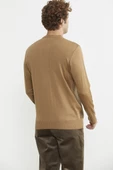 Sıfır Yaka Jakarlı Regular Fit Triko Kazak - Kamel - 5
