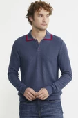 Polo Yaka Düğmeli Triko Kazak - Indigo thumbnail 4
