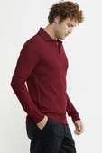 Polo Yaka Düğmeli Triko Kazak - Bordo - 4