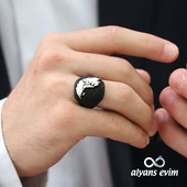 Gümüş Kartal Motif Siyah Mikro Taşlı Erkek Yüzük - 3