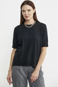Sıfır Yaka Kısa Kol Triko Kazak - Siyah thumbnail 3