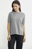 Sıfır Yaka Kısa Kol Triko Kazak - Açık Gri thumbnail 4