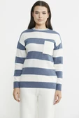 Cep Detaylı Çizgili Yünlü Triko Kazak - Mavi thumbnail 2