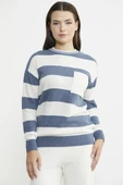 Cep Detaylı Çizgili Yünlü Triko Kazak - Mavi thumbnail 4