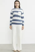 Cep Detaylı Çizgili Yünlü Triko Kazak - Mavi thumbnail 1