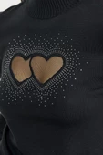 Taş Detaylı Dik Yaka Triko Kazak - Siyah - 5