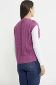 Saç Örgülü Arkası Uzun Yünlü Triko Süveter - Gül thumbnail 5