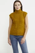 Yünlü Tam Balıkçı Kolsuz Triko Süveter - Hardal thumbnail 3