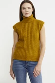 Yünlü Tam Balıkçı Kolsuz Triko Süveter - Hardal thumbnail 1