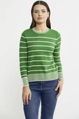 Sıfır Yaka Çizgili Triko Kazak - Yeşil thumbnail 2