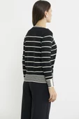 Sıfır Yaka Çizgili Triko Kazak - Siyah thumbnail 6
