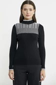 Yarım Balıkçı Renk Kombinli Triko Kazak - Siyah - 3