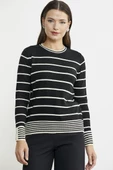 Sıfır Yaka Çizgili Triko Kazak - Siyah thumbnail 3