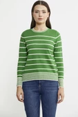 Sıfır Yaka Çizgili Triko Kazak - Yeşil thumbnail 1