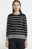 Sıfır Yaka Çizgili Triko Kazak - Siyah thumbnail 2