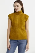 Yünlü Tam Balıkçı Kolsuz Triko Süveter - Hardal thumbnail 4