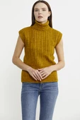 Yünlü Tam Balıkçı Kolsuz Triko Süveter - Hardal thumbnail 2