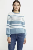 Çizgi Detaylı Yünlü Triko Kazak - Mavi - 1