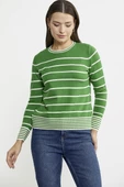 Sıfır Yaka Çizgili Triko Kazak - Yeşil thumbnail 3