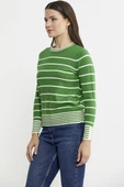 Sıfır Yaka Çizgili Triko Kazak - Yeşil thumbnail 4
