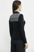 Yarım Balıkçı Renk Kombinli Triko Kazak - Siyah - 6